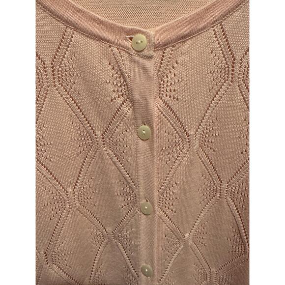 Talbots Pink Pointelle Button UP Cardigan Sweater Women's Plus Size 3X - Picture 2 of 8